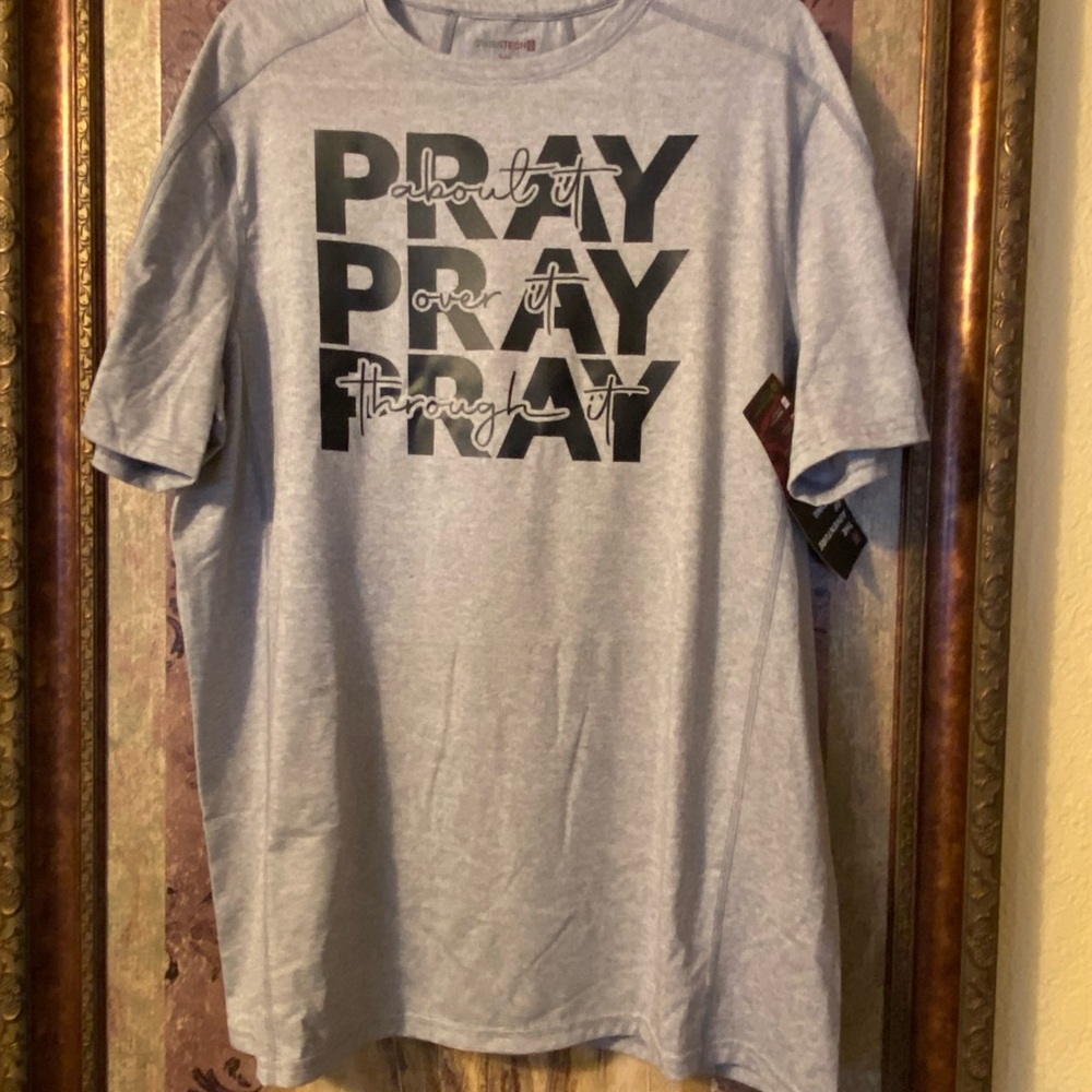 Religious XL T-Shirt Pray On It Over It Through It Unisex